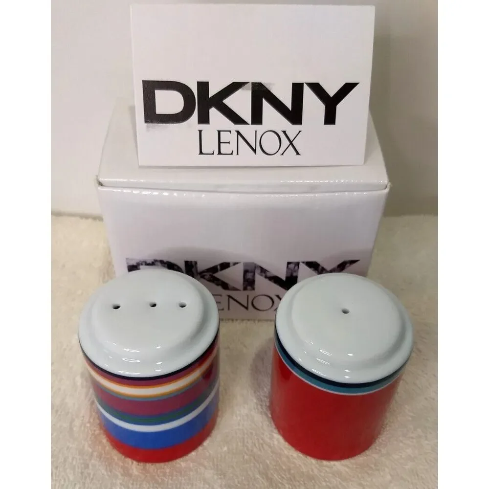 Lenox DKNY Urban Essentials Cherry Salt & Pepper Shakers Stackable Red - Stripes